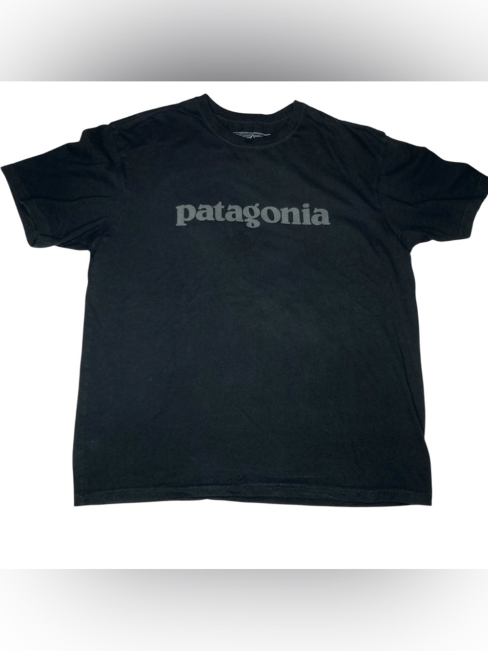 Patagonia Organic Cotton Black Tee Spellout Short Sleeve Crew Neck Men's Large